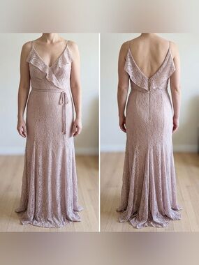 JENNY YOO Women’s Bridesmaid V-Neck Style  JY519 Florentine Lace in Blush Color